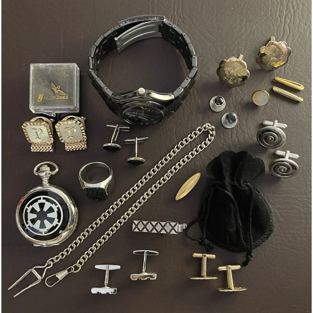 VTG to Mod Gold Tone & Silver Tone Cufflinks Tie Clips Watch Men's Accessory Lot
